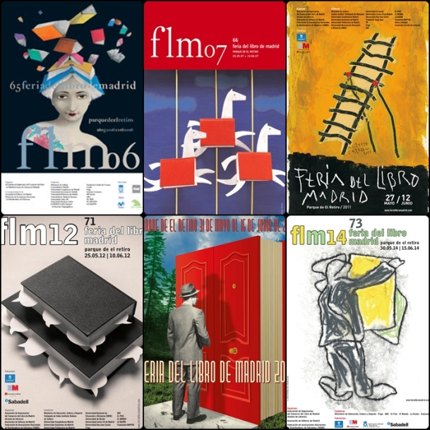 Carteles de diferentes ediciones de la Feria del libro de Madrid
